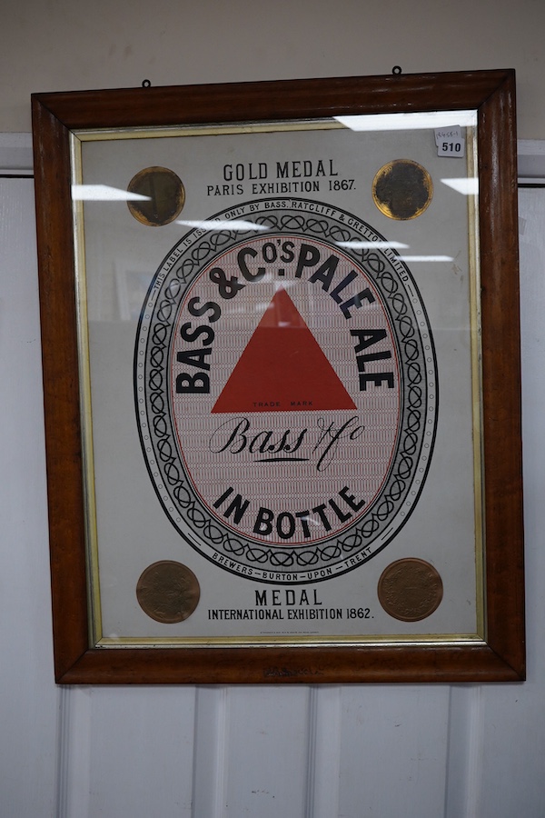 A Bass & Co Pale Ale advertising poster, Gold Medal Paris Exhibition 1867, original maple frame, 75cm high